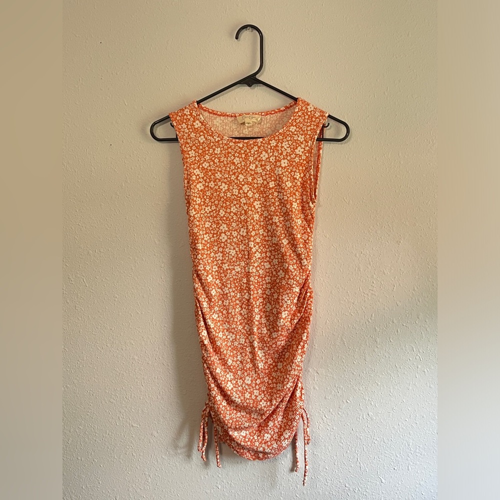 Ruched Orange Floral Dress
